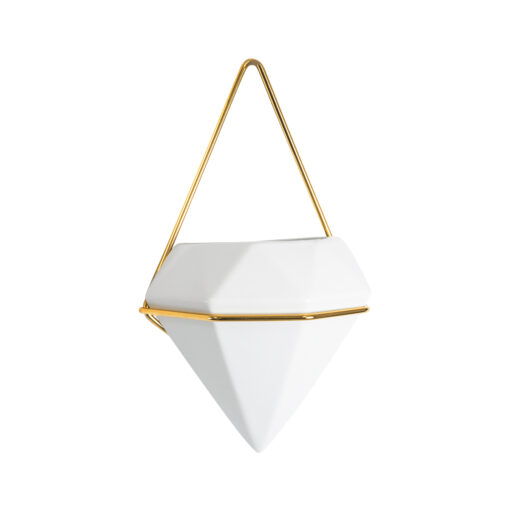 GloboStar® GloboStar® Artificial Garden LOUVRE 20533 Διακοσμητικό Κεραμικό Κασπώ Γλάστρα - Flower Pot Λευκό με Χρυσό Μ15 x Π8 x Υ24cm