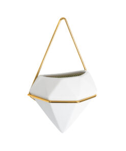 Alternative view of GloboStar® Artificial Garden LOUVRE 20533 Διακοσμητικό Κεραμικό Κασπώ Γλάστρα - Flower Pot Λευκό με Χρυσό Μ15 x Π8 x Υ24cm