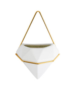 GloboStar® Artificial Garden LOUVRE 20533 Διακοσμητικό Κεραμικό Κασπώ Γλάστρα - Flower Pot Λευκό με Χρυσό Μ15 x Π8 x Υ24cm 16 20533 4