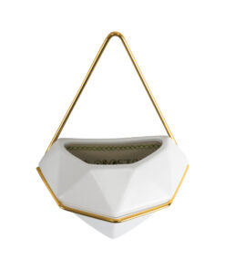 GloboStar® Artificial Garden LOUVRE 20533 Διακοσμητικό Κεραμικό Κασπώ Γλάστρα - Flower Pot Λευκό με Χρυσό Μ15 x Π8 x Υ24cm 17 20533 5