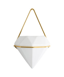 GloboStar® Artificial Garden LOUVRE 20533 Διακοσμητικό Κεραμικό Κασπώ Γλάστρα - Flower Pot Λευκό με Χρυσό Μ15 x Π8 x Υ24cm 18 20533 6