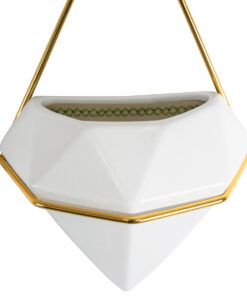 GloboStar® Artificial Garden LOUVRE 20533 Διακοσμητικό Κεραμικό Κασπώ Γλάστρα - Flower Pot Λευκό με Χρυσό Μ15 x Π8 x Υ24cm 20 20533 8