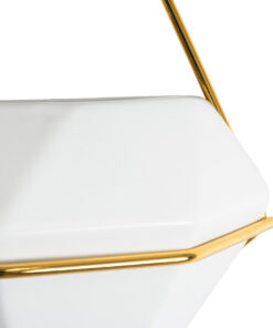 GloboStar® Artificial Garden LOUVRE 20533 Διακοσμητικό Κεραμικό Κασπώ Γλάστρα - Flower Pot Λευκό με Χρυσό Μ15 x Π8 x Υ24cm 21 20533 9