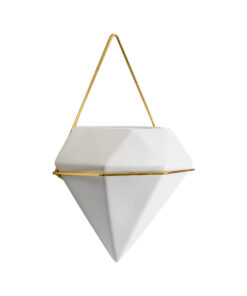 GloboStar® GloboStar® Artificial Garden LOUVRE 20534 Διακοσμητικό Κεραμικό Κασπώ Γλάστρα - Flower Pot Λευκό με Χρυσό Μ20 x Π10.5 x Υ30cm