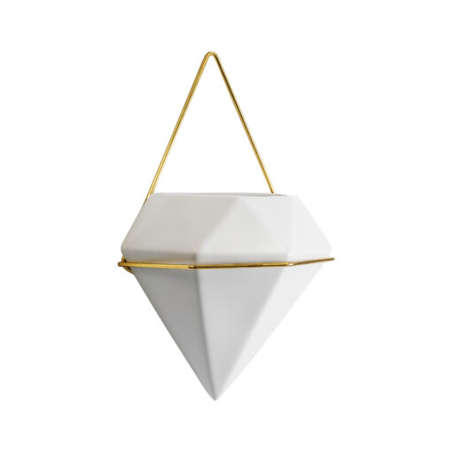GloboStar® GloboStar® Artificial Garden LOUVRE 20534 Διακοσμητικό Κεραμικό Κασπώ Γλάστρα - Flower Pot Λευκό με Χρυσό Μ20 x Π10.5 x Υ30cm