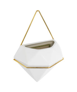 Alternative view of GloboStar® Artificial Garden LOUVRE 20534 Διακοσμητικό Κεραμικό Κασπώ Γλάστρα - Flower Pot Λευκό με Χρυσό Μ20 x Π10.5 x Υ30cm