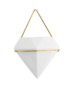 GloboStar® Artificial Garden LOUVRE 20534 Διακοσμητικό Κεραμικό Κασπώ Γλάστρα - Flower Pot Λευκό με Χρυσό Μ20 x Π10.5 x Υ30cm 16 20534 4