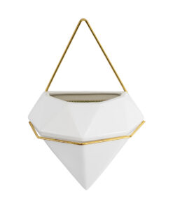 GloboStar® Artificial Garden LOUVRE 20534 Διακοσμητικό Κεραμικό Κασπώ Γλάστρα - Flower Pot Λευκό με Χρυσό Μ20 x Π10.5 x Υ30cm 17 20534 5