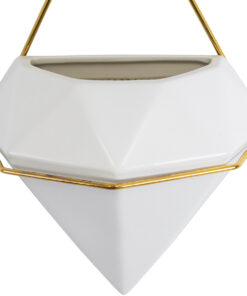 GloboStar® Artificial Garden LOUVRE 20534 Διακοσμητικό Κεραμικό Κασπώ Γλάστρα - Flower Pot Λευκό με Χρυσό Μ20 x Π10.5 x Υ30cm 20 20534 8