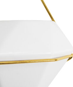 GloboStar® Artificial Garden LOUVRE 20534 Διακοσμητικό Κεραμικό Κασπώ Γλάστρα - Flower Pot Λευκό με Χρυσό Μ20 x Π10.5 x Υ30cm 21 20534 9