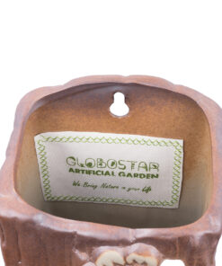 GloboStar® Artificial Garden BILBAO 20535 Διακοσμητική Κεραμική Επιτοίχια Γλάστρα Καφέ με Μπεζ Λεπτομέρειες Μ13 x Π10 x Υ17cm 11 20535 5