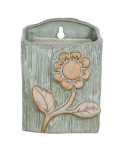 GloboStar® Artificial Garden BILBAO 20536 Διακοσμητική Κεραμική Επιτοίχια Γλάστρα Πράσινη με Μπεζ Λεπτομέρειες Μ13 x Π10 x Υ17cm 10 20536 03