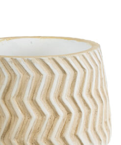 GloboStar® Artificial Garden SILEMA 20540 Διακοσμητικό Κεραμικό Κασπώ Γλάστρα - Flower Pot Λευκό με Μπεζ Φ11.5 x Υ9.5cm 14 20540 5