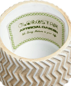 GloboStar® Artificial Garden SILEMA 20540 Διακοσμητικό Κεραμικό Κασπώ Γλάστρα - Flower Pot Λευκό με Μπεζ Φ11.5 x Υ9.5cm 15 20540 6
