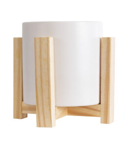 GloboStar® Artificial Garden PUERTO RICO 20542 Διακοσμητικό Κεραμικό Κασπώ Γλάστρα - Flower Pot Λευκό με Μπεζ Ξύλο Φ16 x Υ16cm 11 20542 4