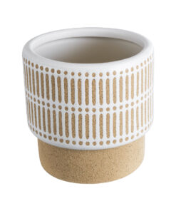 GloboStar® GloboStar® Artificial Garden AMARETTO 20543 Διακοσμητικό Κεραμικό Κασπώ Γλάστρα - Flower Pot Μπεζ με Λευκό Φ11 x Υ11cm