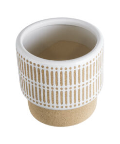 Alternative view of GloboStar® Artificial Garden AMARETTO 20543 Διακοσμητικό Κεραμικό Κασπώ Γλάστρα - Flower Pot Μπεζ με Λευκό Φ11 x Υ11cm