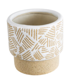 GloboStar® GloboStar® Artificial Garden RAFFAELO 20544 Διακοσμητικό Κεραμικό Κασπώ Γλάστρα - Flower Pot Μπεζ με Λευκό Φ11 x Υ11cm