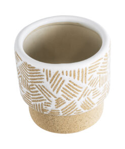 Alternative view of GloboStar® Artificial Garden RAFFAELO 20544 Διακοσμητικό Κεραμικό Κασπώ Γλάστρα - Flower Pot Μπεζ με Λευκό Φ11 x Υ11cm