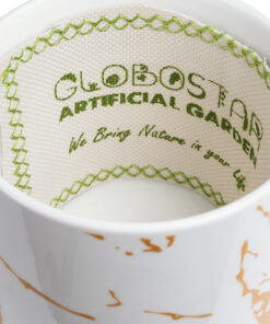 GloboStar® Artificial Garden USBOA 20545 Κρεμαστό Διακοσμητικό Κεραμικό Κασπώ Γλάστρα - Flower Pot Λευκό με Χρυσές Λεπτομέρειες και Μπεζ Ξύλινη Βάση Φ10 x Υ40cm 15 20545 7