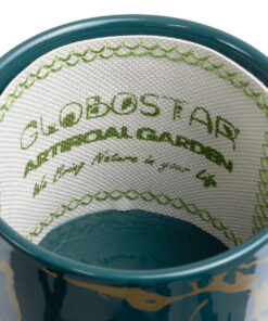 GloboStar® Artificial Garden TALLINN 20546 Κρεμαστό Διακοσμητικό Κεραμικό Κασπώ Γλάστρα - Flower Pot Πράσινο με Χρυσές Λεπτομέρειες και Μπεζ Ξύλινη Βάση Φ10 x Υ40cm 15 20546 7