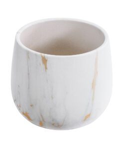 GloboStar® Artificial Garden NICE 20550 Διακοσμητικό Κεραμικό Κασπώ Γλάστρα - Flower Pot Λευκό με Χρυσές Λεπτομέρειες Φ15 x Υ12cm 10 20550 3