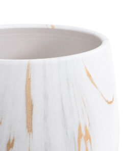 GloboStar® Artificial Garden NICE 20550 Διακοσμητικό Κεραμικό Κασπώ Γλάστρα - Flower Pot Λευκό με Χρυσές Λεπτομέρειες Φ15 x Υ12cm 12 20550 5