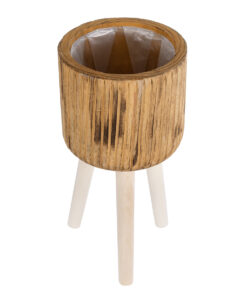 GloboStar® Artificial Garden JAMAICA 20553 Διακοσμητικό Ξύλινο Κασπώ Γλάστρα - Flower Pot Καφέ Φ18 x Υ38cm 14 20553 3