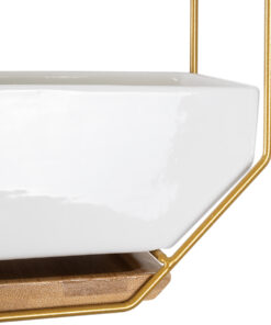 GloboStar® Artificial Garden MANDRITE 20556 Διακοσμητικό Κεραμικό Κασπώ Γλάστρα - Flower Pot Λευκό με Χρυσό Μεταλλικό Πλέγμα και Καφέ Ξύλινη Βάση Μ18 x Π10 x Υ18cm 16 20556 7