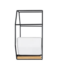 GloboStar® Artificial Garden BIANCO 20557 Διακοσμητικό Κεραμικό Κασπώ Γλάστρα - Flower Pot Λευκό με Μαύρο Μεταλλικό Πλέγμα και Καφέ Ξύλινη Βάση Μ18 x Π10 x Υ18cm 15 20557 6