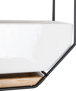 GloboStar® Artificial Garden BIANCO 20557 Διακοσμητικό Κεραμικό Κασπώ Γλάστρα - Flower Pot Λευκό με Μαύρο Μεταλλικό Πλέγμα και Καφέ Ξύλινη Βάση Μ18 x Π10 x Υ18cm 16 20557 7