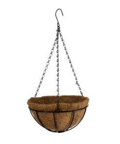 GloboStar® GloboStar® Artificial Garden SALAMINA 20560 Κρεμαστό Διακοσμητικό Κασπώ Γλάστρα - Flower Pot από Φλοιό Καρύδας Καφέ με Μαύρη Μεταλλική Βάση Φ25 x Υ14cm