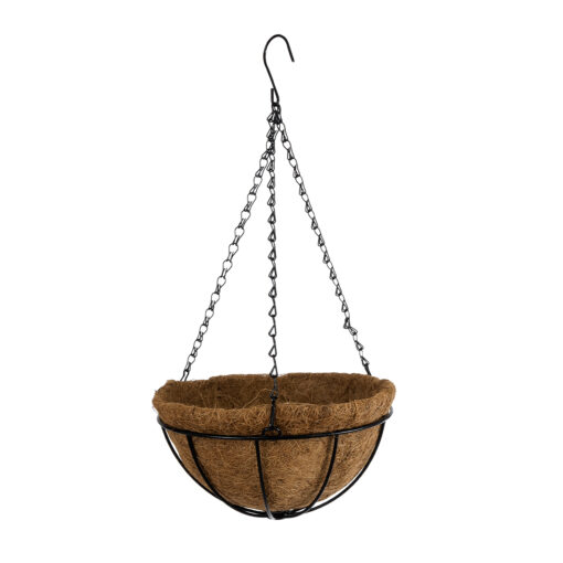 GloboStar® GloboStar® Artificial Garden SALAMINA 20560 Κρεμαστό Διακοσμητικό Κασπώ Γλάστρα - Flower Pot από Φλοιό Καρύδας Καφέ με Μαύρη Μεταλλική Βάση Φ25 x Υ14cm