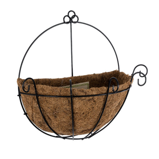 GloboStar® GloboStar® Artificial Garden KOUFONISIA 20562 Κρεμαστό Διακοσμητικό Κασπώ Γλάστρα - Flower Pot από Φλοιό Καρύδας Καφέ με Μαύρη Μεταλλική Βάση Φ30 x Υ33cm