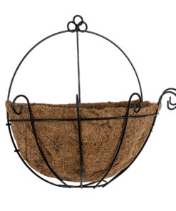 Alternative view of GloboStar® Artificial Garden KOUFONISIA 20562 Κρεμαστό Διακοσμητικό Κασπώ Γλάστρα - Flower Pot από Φλοιό Καρύδας Καφέ με Μαύρη Μεταλλική Βάση Φ30 x Υ33cm