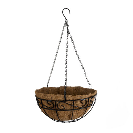 GloboStar® GloboStar® Artificial Garden KARYSTOS 20563 Κρεμαστό Διακοσμητικό Κασπώ Γλάστρα - Flower Pot από Φλοιό Καρύδας Καφέ με Μαύρη Μεταλλική Βάση Φ30 x Υ15cm