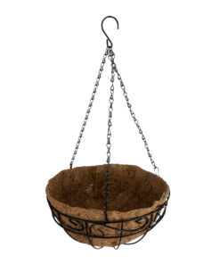 GloboStar® Artificial Garden KARYSTOS 20563 Κρεμαστό Διακοσμητικό Κασπώ Γλάστρα - Flower Pot από Φλοιό Καρύδας Καφέ με Μαύρη Μεταλλική Βάση Φ30 x Υ15cm 12 20563 3