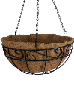 GloboStar® Artificial Garden KARYSTOS 20563 Κρεμαστό Διακοσμητικό Κασπώ Γλάστρα - Flower Pot από Φλοιό Καρύδας Καφέ με Μαύρη Μεταλλική Βάση Φ30 x Υ15cm 14 20563 5