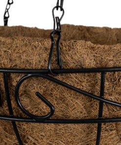 GloboStar® Artificial Garden KARYSTOS 20563 Κρεμαστό Διακοσμητικό Κασπώ Γλάστρα - Flower Pot από Φλοιό Καρύδας Καφέ με Μαύρη Μεταλλική Βάση Φ30 x Υ15cm 15 20563 6