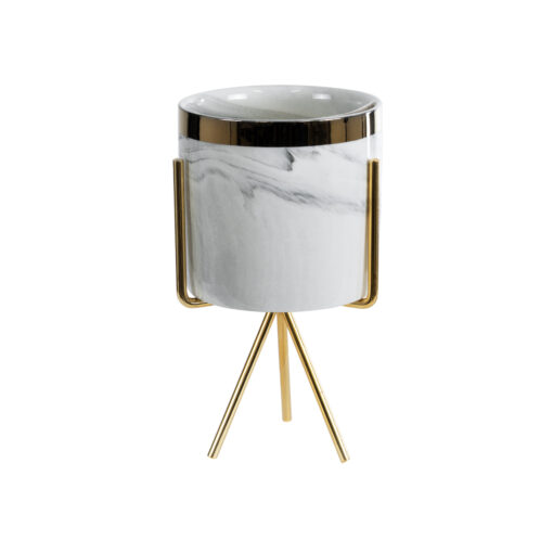 GloboStar® GloboStar® Artificial Garden ALASKA 20565 Διακοσμητικό Κεραμικό Κασπώ Γλάστρα - Flower Pot Λευκό με Χρυσή Μεταλλική Βάση και Μαύρες Λεπτομέρειες Φ8 x Υ15cm