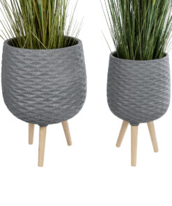 GloboStar® Artificial Garden LOUISIANA 20567 ΣΕΤ 2 Διακοσμητικά Πολυεστερικά Τσιμεντένιά Κασπώ Γλάστρες - Flower Pots Γκρι A:Φ36 x Υ54cm B:Φ32 x Υ49cm 13 20567 3