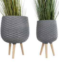 GloboStar® Artificial Garden LOUISIANA 20567 ΣΕΤ 2 Διακοσμητικά Πολυεστερικά Τσιμεντένιά Κασπώ Γλάστρες - Flower Pots Γκρι A:Φ36 x Υ54cm B:Φ32 x Υ49cm 15 20567 5