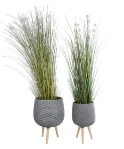 GloboStar® Artificial Garden LOUISIANA 20567 ΣΕΤ 2 Διακοσμητικά Πολυεστερικά Τσιμεντένιά Κασπώ Γλάστρες - Flower Pots Γκρι A:Φ36 x Υ54cm B:Φ32 x Υ49cm 16 20567 6