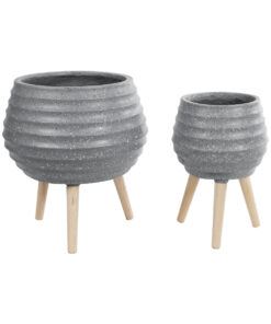 GloboStar® GloboStar® Artificial Garden MARYLAND 20568 ΣΕΤ 2 Διακοσμητικά Πολυεστερικά Τσιμεντένιά Κασπώ Γλάστρες - Flower Pots Γκρι A:Φ39 x Υ45cm B:Φ29 x Υ40cm