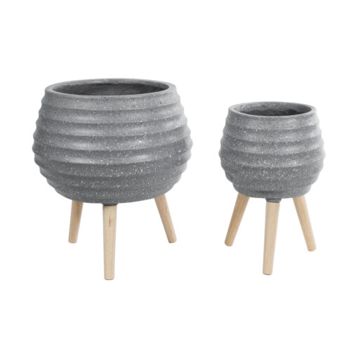 GloboStar® GloboStar® Artificial Garden MARYLAND 20568 ΣΕΤ 2 Διακοσμητικά Πολυεστερικά Τσιμεντένιά Κασπώ Γλάστρες - Flower Pots Γκρι A:Φ39 x Υ45cm B:Φ29 x Υ40cm