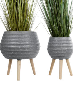 GloboStar® Artificial Garden MARYLAND 20568 ΣΕΤ 2 Διακοσμητικά Πολυεστερικά Τσιμεντένιά Κασπώ Γλάστρες - Flower Pots Γκρι A:Φ39 x Υ45cm B:Φ29 x Υ40cm 15 20568 5