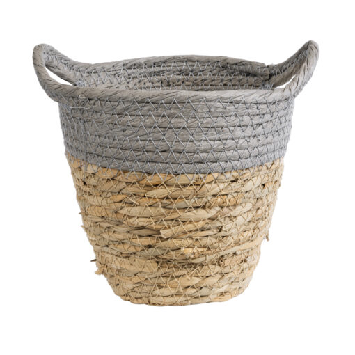 GloboStar® GloboStar® Artificial Garden SYROS 20570 Διακοσμητικό Πλεκτό Κασπώ Γλάστρα - Flower Pot Μπεζ με Γκρι Φ17 x Υ16cm