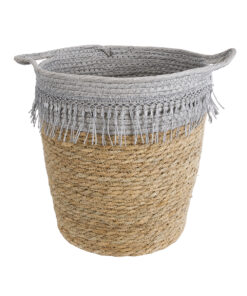 GloboStar® GloboStar® Artificial Garden SYROS 20571 Διακοσμητικό Πλεκτό Κασπώ Γλάστρα - Flower Pot Μπεζ με Γκρι Φ26 x Υ28cm