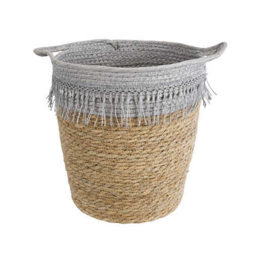 GloboStar® GloboStar® Artificial Garden SYROS 20571 Διακοσμητικό Πλεκτό Κασπώ Γλάστρα - Flower Pot Μπεζ με Γκρι Φ26 x Υ28cm