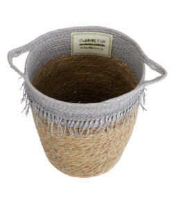 Alternative view of GloboStar® Artificial Garden SYROS 20571 Διακοσμητικό Πλεκτό Κασπώ Γλάστρα - Flower Pot Μπεζ με Γκρι Φ26 x Υ28cm